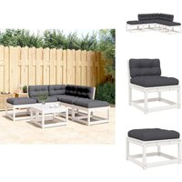 5-tlg. Garten-Sofagarnitur mit Kissen Weiß Massivholz Kiefer - Gartensorgsgarnitur - Gartenmöbelset - Esszimmertisch - Lounge Set - Gartenlounge von VIDAXL