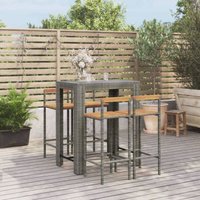 vidaXL 5-tlg. Gartenbar-Set Grau Poly Rattan & Massivholz Akazie vidaXL 5-tlg. Gartenbar-Set Grau Poly Rattan & Massivholz Akazie von VIDAXL