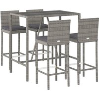 5-tlg. Gartenbar-Set，Gartenmöbel Set mit Kissen Grau Poly Rattan vidaXL von BONNEVIE