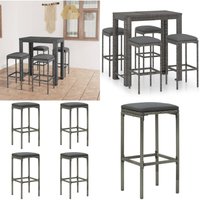 5-tlg. Gartenbar-Set mit Kissen Poly Rattan Grau - Gartenbar Set - Outdoor Möbel - Rattan Gartenmöbel - Balkonmöbel - Terrasse - Home & Living von VIDAXL