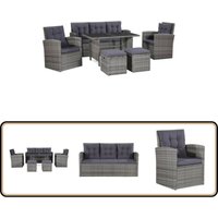 6-tlg. Garten-Lounge-Set mit Auflagen Poly Rattan Grau - Garten Lounge Set - Outdoor Möbel - Rattan Gartenmöbel - Gartenstuhl - Esstisch von VIDAXL
