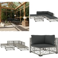 6-tlg. Garten-Lounge-Set mit Auflagen Poly Rattan Grau - Gartenmöbel - Loungemöbel - Rattanmöbel - Outdoormöbel - Esszimmergarnituren - Home & Living von VIDAXL