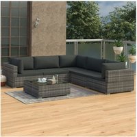 6-tlg. Garten-Lounge-Set mit Auflagen Poly Rattan Grau vidaXL von VIDAXL
