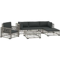 6-tlg. Garten-Lounge-Set,Gartenmöbel-Set mit Auflagen Poly Rattan Grau vidaXL von BONNEVIE