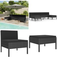 6-tlg. Garten-Lounge-Set mit Auflagen Poly Rattan Schwarz - Gartensofa - Loungemöbel - Gartenmöbel-Set - Outdoor-Wohnbereich - Rattanmöbel - Home & von VIDAXL
