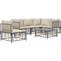 6-tlg. Garten-Lounge-Set mit Kissen Anthrazit Poly Rattan Vidaxl von VIDAXL