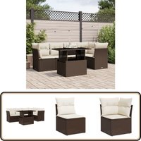 6-tlg. Garten-Sofagarnitur mit Kissen Braun Poly Rattan - Gartensorte - Gartenmöbelset - PE-Rattan Möbel - Outdoor Sofa - Lounge Set von VIDAXL