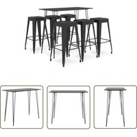 The Living Store 7-tlg. Bar-Set Schwarz - Bar Set - Bartisch - Barhocker - Küchenstuhl - Wohnzimmermöbel von VIDAXL