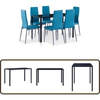 Vidaxl - 7-tlg. Essgruppe Blau - Esstisch - Essgruppe - Moderner Esstisch - Glastisch - Metallgestell Vidaxl - 7-tlg. Essgruppe Blau - Esstisch - Essgruppe - Moderner Esstisch - Glastisch - Metallgestell von VIDAXL