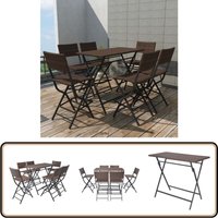 7-tlg. Garten-Essgruppe Klappbar Stahl Poly Rattan Braun - Gartenmöbel - Outdoor Möbel - Rattan Gartenset - Gartentisch - Gartenstuhl von VIDAXL