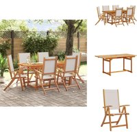 7-tlg. Garten-Essgruppe Massivholz Akazie und Textilene - Holz Gartenmöbel - Akaziengartenmöbel - Gartenset - Essgruppe - Gartenstühle von VIDAXL