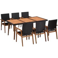 7-tlg. Garten-Essgruppe Poly Rattan Schwarz und Braun vidaXL von VIDAXL