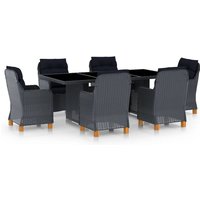 Vidaxl - 7-tlg. Garten-Essgruppe mit Auflagen Poly Rattan Dunkelgrau von VIDAXL