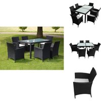 7-tlg. Garten-Essgruppe mit Auflagen Poly Rattan Schwarz - Gartenmöbelset - Esstisch - Rattan Gartenmöbel - Outdoor Möbel - Balkonmöbel 7-tlg. Garten-Essgruppe mit Auflagen Poly Rattan Schwarz - Gartenmöbelset - Esstisch - Rattan Gartenmöbel - Outdoor Möbel - Balkonmöbel von VIDAXL