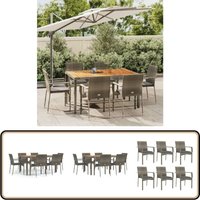 7-tlg. Garten-Essgruppe mit Kissen Grau Poly Rattan - Gartenmöbel - Essgruppe - Gartentisch - Gartenstühle - PE-Rattan von VIDAXL