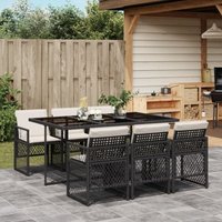 Vidaxl - 7-tlg. Garten-Essgruppe mit Kissen Schwarz Poly Rattan 868921 von VIDAXL