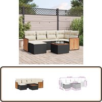 7-tlg. Garten-Sofagarnitur mit Kissen Schwarz Poly Rattan - Gartenmöbel - Esszimmergarnituren - Outdoor Möbel - Lounge Set - Rattan Gartenmöbel von VIDAXL