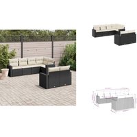 7-tlg. Garten-Sofagarnitur mit Kissen Schwarz Poly Rattan - Gartenmöbel - Gartensortelement - Lounge Set - Outdoor Möbel - Rattan Gartenmöbel von VIDAXL