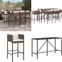 Vidaxl - 7-tlg. Gartenbar-Set mit Kissen Braun Poly Rattan - Gartensets - Gartenbar - Outdoor Möbel - Poolparty Deko - Lounge Bereich - Home & Living von VIDAXL