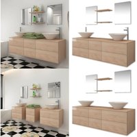 Vidaxl - 9-tlg. Badmöbel-Set mit Waschbecken und Wasserhahn Beige - Badmöbel - Badezimmermöbel - Badmöbel-Set - Waschtisch - Spiegelschrank - Home & von VIDAXL