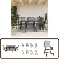 9-tlg. Garten-Essgruppe Anthrazit Streckgitter - Gartenmöbel Set - Gartentisch - Gartenstühle - Metall Gartenmöbel - Anthrazit Gartenmöbel von VIDAXL