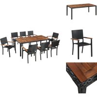 9-tlg. Garten-Essgruppe Poly Rattan Akazie Massivholz Schwarz - Gartenmöbel - Essgruppe - Outdoor-Möbel - Rattanmöbel - Holztisch 9-tlg. Garten-Essgruppe Poly Rattan Akazie Massivholz Schwarz - Gartenmöbel - Essgruppe - Outdoor-Möbel - Rattanmöbel - Holztisch von VIDAXL