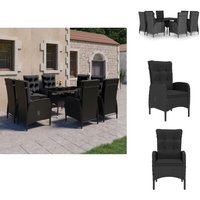 9-tlg. Garten-Essgruppe Poly Rattan und Glas Schwarz - Gartengruppe - Esstisch - Gartenstuhl - Outdoor Möbel - Rattan Gartenmöbel von VIDAXL