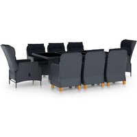 9-tlg. Garten-Essgruppe mit Auflagen Poly Rattan Dunkelgrau Vidaxl von VIDAXL