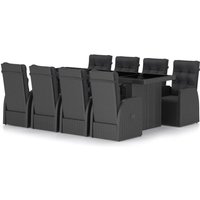 Vidaxl - 9-tlg. Garten-Essgruppe mit Kissen Poly Rattan Schwarz von VIDAXL