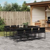 Vidaxl - 9-tlg. Garten-Essgruppe mit Kissen Schwarz Poly Rattan von VIDAXL