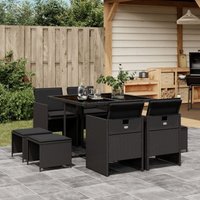 vidaXL 9-tlg. Garten-Essgruppe mit Kissen Schwarz Poly Rattan von VIDAXL