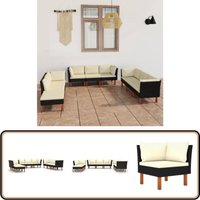 9-tlg. Garten-Lounge-Set mit Kissen Poly Rattan Schwarz - Gartensauna - Loungemöbel - Gartenmöbel Set - Outdoor Möbel - Esszimmergarnitur 9-tlg. Garten-Lounge-Set mit Kissen Poly Rattan Schwarz - Gartensauna - Loungemöbel - Gartenmöbel Set - Outdoor Möbel - Esszimmergarnitur von VIDAXL