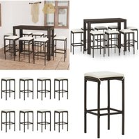 Vidaxl - 9-tlg. Gartenbar-Set mit Kissen Poly Rattan Braun - Gartenbar Set - Outdoor Möbel - Rattan Gartenmöbel - Balkonmöbel - Esszimmergarnitur von VIDAXL