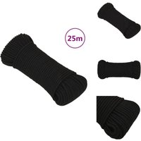 Arbeitsseil Schwarz 4 mm 25 m Polyester - Arbeitseil - Polyester Seil - Geflochtenes Seil - Baumarkt Zubehör - Gartenseil von VIDAXL