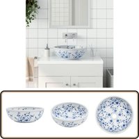 Vidaxl - Aufsatzwaschbecken Weiß und Blau Rund Ø41x14 cm Keramik - Waschbecken - Aufsatzwaschbecken - Keramikwaschbecken - Handgefertigtes von VIDAXL