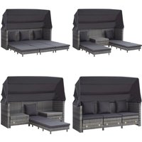 Ausziehbares 3-Sitzer-Schlafsofa mit Dach Poly Rattan Grau - Gartenschlafcouch - Outdoor Couch - Rattan Möbel - Gartenmöbel - Lounge Sofa - Home & von VIDAXL