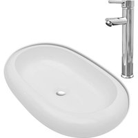 Bad-Waschbecken,Handwaschbecken mit Mischbatterie Keramik Oval Weiß vidaXL von BONNEVIE