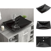 Badezimmer-Waschbecken - Luxuriöses Keramik-Waschbecken rechteckig mit Überlauf & Hahnloch schwarz Badezimmer-Waschbecken - Luxuriöses Keramik-Waschbecken rechteckig mit Überlauf & Hahnloch schwarz von VIDAXL