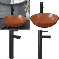 Vidaxl - Badezimmer Waschbecken mit Wasserhahn und Ablaufgarnitur Braun - Rundes Waschbecken - Glas Waschbecken - Designer Waschbecken - Braunes von VIDAXL