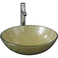 VidaXL Badezimmer Waschbecken mit Wasserhahn und Ablaufgarnitur Gold gehärtetes Glas von RICEEL