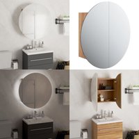 Badezimmerschrank mit Rundem Spiegel & LED Eichen-Optik - Badezimmermöbel - Holzbadschrank - Kosmetiktisch - LED-Spiegelschrank - Runder Spiegel Badezimmerschrank mit Rundem Spiegel & LED Eichen-Optik - Badezimmermöbel - Holzbadschrank - Kosmetiktisch - LED-Spiegelschrank - Runder Spiegel von VIDAXL