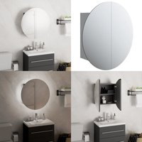 Badezimmerschrank mit Rundem Spiegel & led Grau 40x40x17,5 cm - Badezimmermöbel - Kosmetiktisch - Spiegelkommode - Holzwerkstoff Möbel - led von VIDAXL