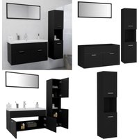 Badmöbel-Set Schwarz Holzwerkstoff - Badmöbel Set - Schreibtisch - Spiegelschrank - Badezimmerschränke - Wandregal - Home & Living von VIDAXL