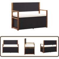 Bank mit Stauraum 115 cm Poly Rattan Massivholz Akazie Schwarz - Rattan Möbel - Gartenbank - Außenbank - Stauraumbank - Gartenmöbeln von VIDAXL