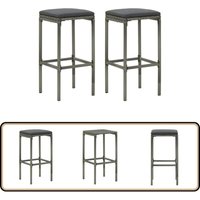 Barhocker mit Kissen 2 Stk. Grau Poly Rattan - Barhocker - Esszimmerstühle - Gartenmöbel - Outdoor Möbel - Lounge Sessel von VIDAXL