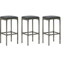 Vidaxl - Barhocker mit Kissen 3 Stk. Grau Poly Rattan von VIDAXL