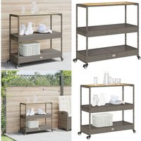 Barwagen 3 Böden Grau Poly Rattan und Massivholz Akazie - Barwagen - Getränketrolley - Küchentisch - Outdoormöbel - Balkonmöbel - Home & Living von VIDAXL