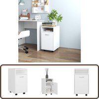Beistellschrank mit Rollen Weiß 33x38x60 cm Holzwerkstoff - Schreibtisch - Sideboard - Regal - Wohnzimmermöbel - Holzmöbel von VIDAXL