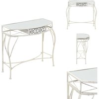 Beistelltisch Französischer Stil Metall 82x39x76 cm Weiß - Beistelltisch - Französischer Stil - Metallmöbel - Glastisch - Wohnzimmerstil von VIDAXL