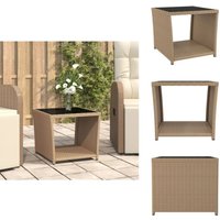 Vidaxl - Beistelltisch mit Glasplatte Beige Poly Rattan & Hartglas - Teetisch - Gartenmöbel - Außenbereich - Balkonmöbel - Esszimmerset von VIDAXL